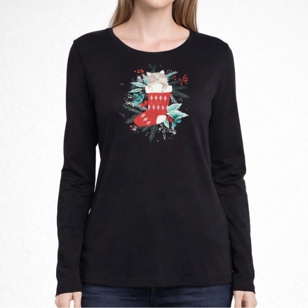 Women's Croft & Barrow Holiday Long Sleeve NEW SZ M black long sleeve Christmas